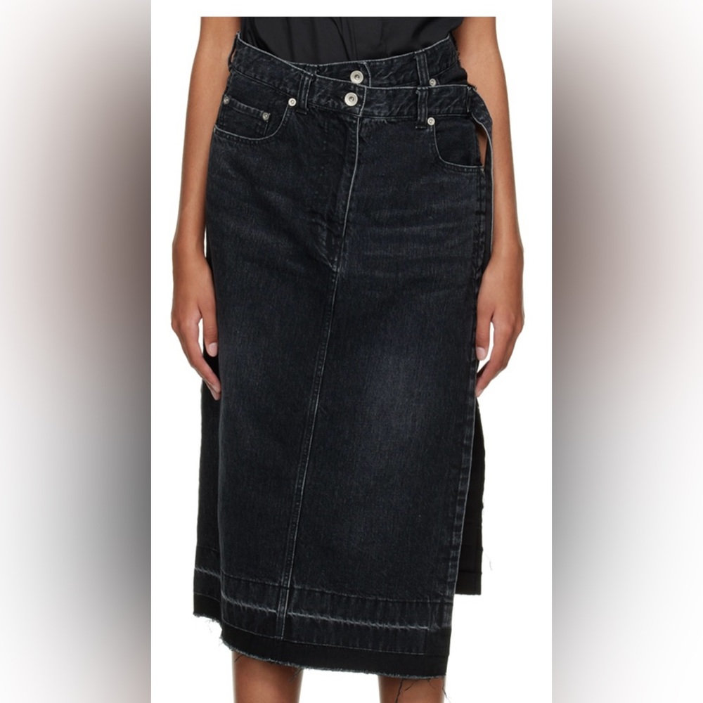 Sacai Black Wrap Midi Skirt